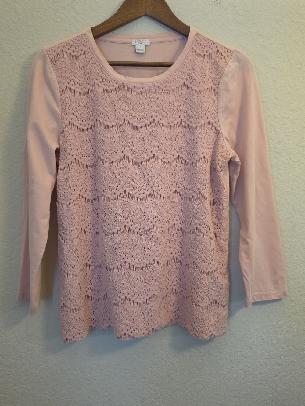 J. Crew Lace Crochet Top Womens Medium Coral Pink Knit Floral Overlay Boho Chic